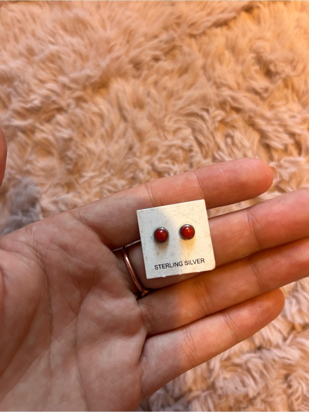 Sterling Silver Red Stone Stud Earrings